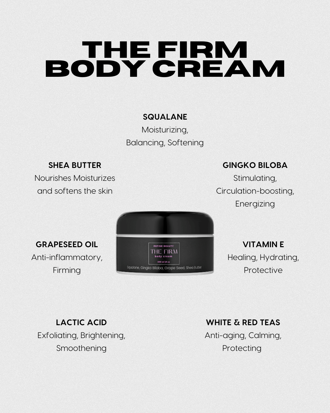 REFINE BEAUTY The FIRM Body Cream with key ingredients