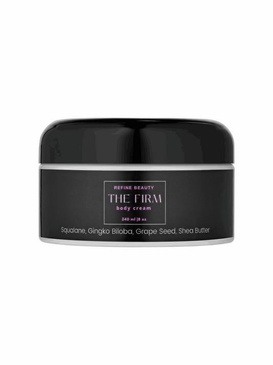 Refine Beauty The FIRM Body cream, a total body moisturizer for men and women with firming and toning action.