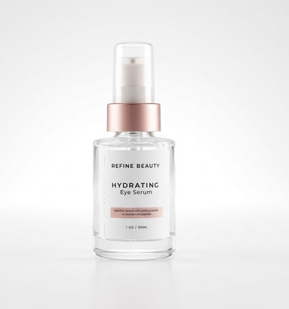 Refine Beauty hydrating eye serum bottle on a white background