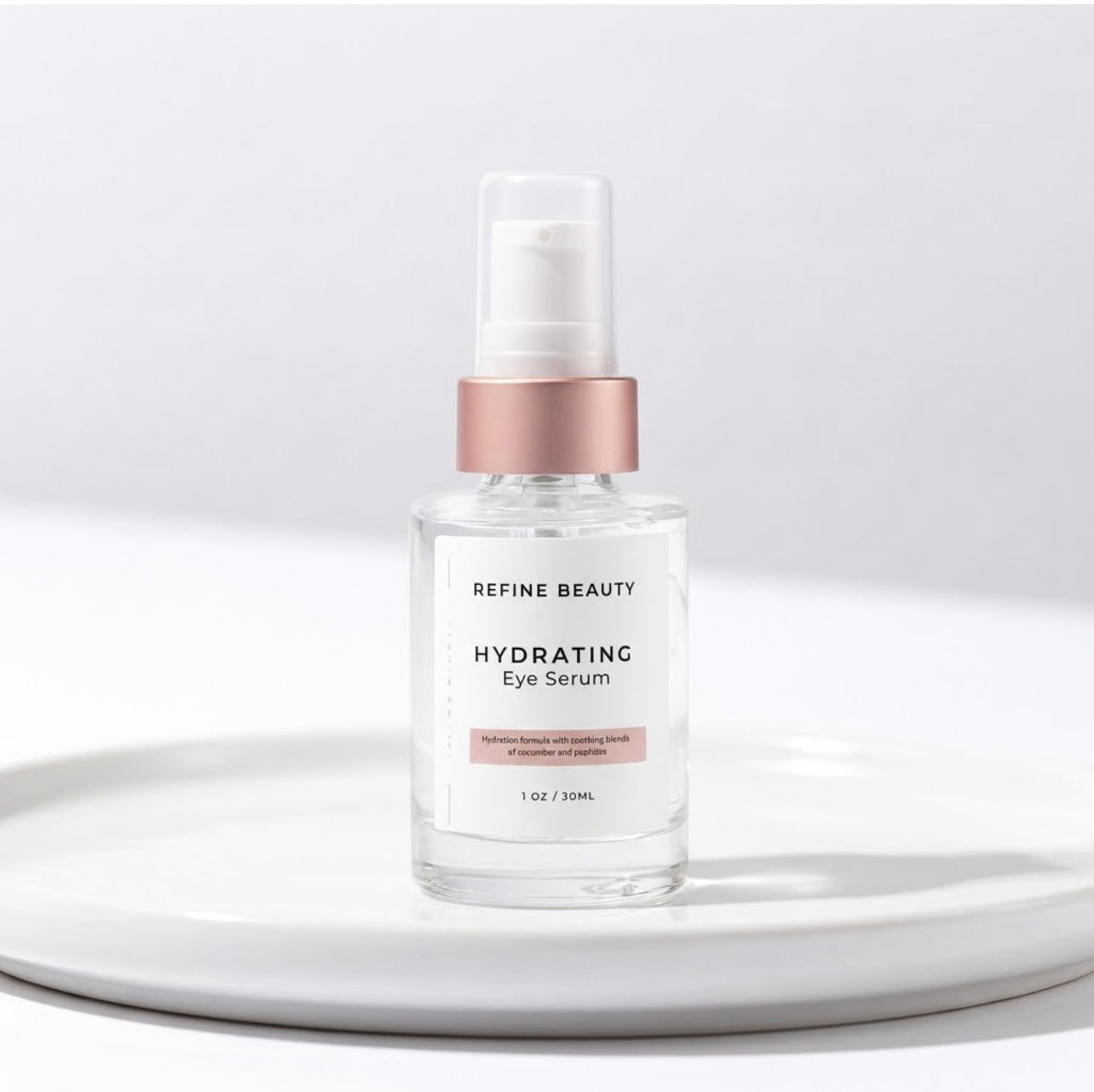 Refine Beauty hydrating eye serum bottle on a white background
