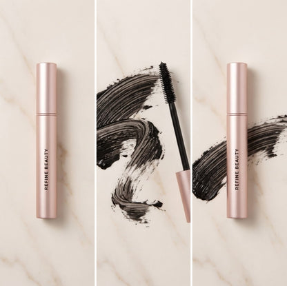  Refine Beauty Volume mascara  with brush on a marble background