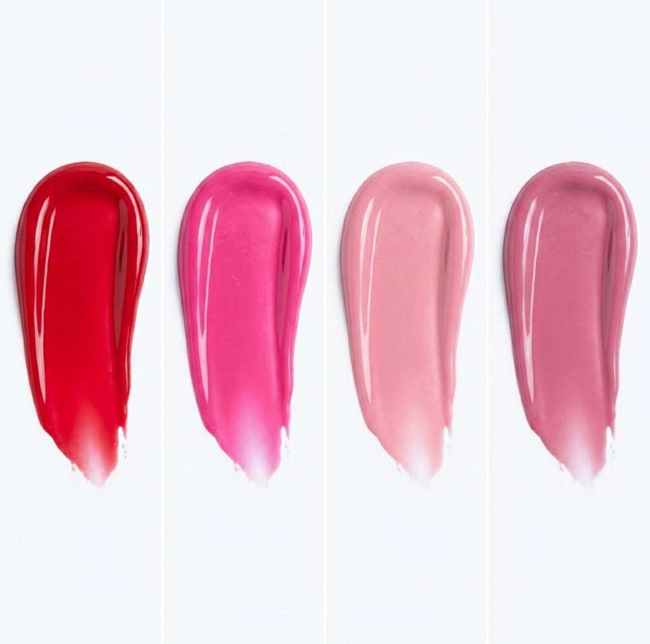 Refine Beauty blush Four swatches of different shades on a white background