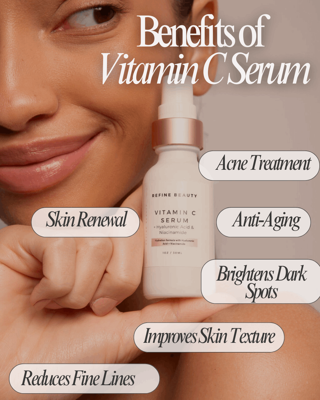 Refine Beauty Vitamin C Serum with Hyaluronic Acid.