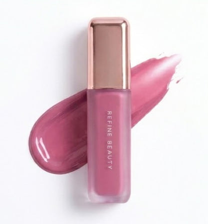Refine Beauty blush with rose gold cap on a white background